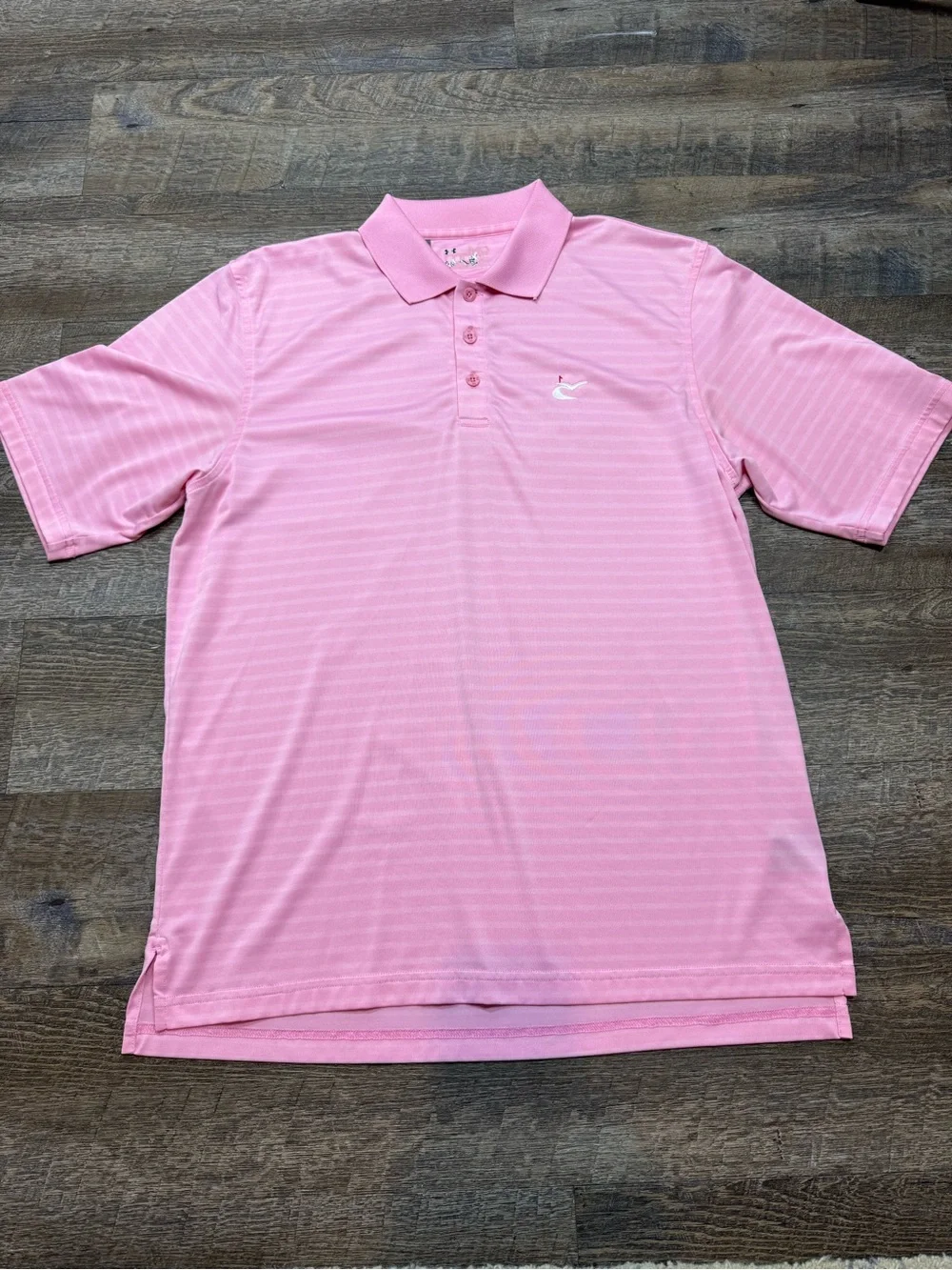 Under Armour Men's Golf Polo Pink Striped Performance SZ L - Picture 6 of 12